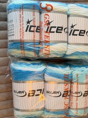 Ice Blue, White & Light Green Variegated Yarn Pack